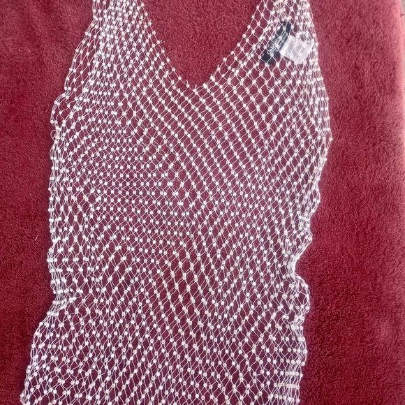 WHITE FISHNET SILVER RHINESTONE COVER UP DRESS ONE SIZE - Picture 4 of 9